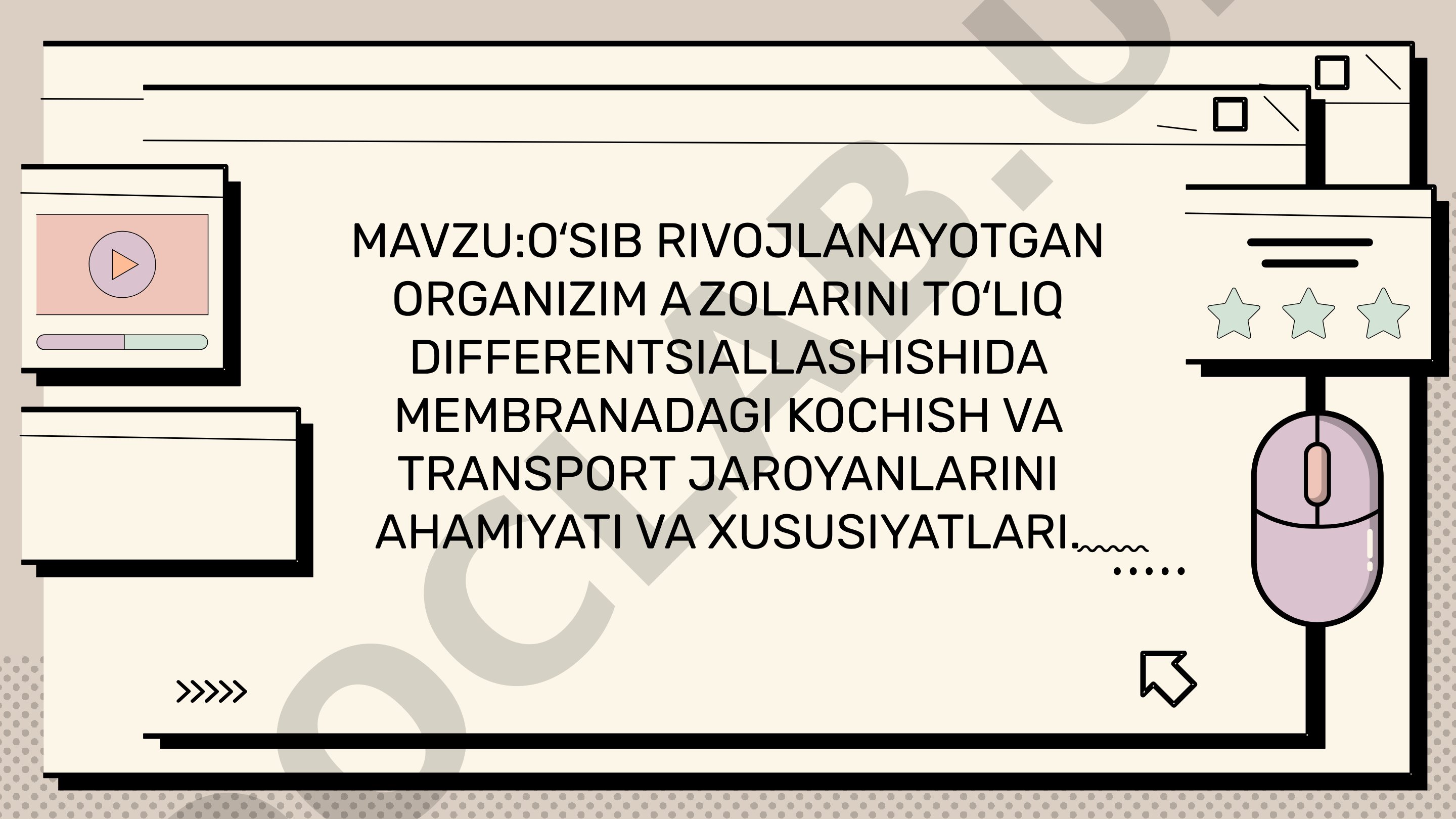 Oʻsib rivojlanayotgan organizm aʼzolarini toʻliq differentsiallashishida membranadagi koʻchish va transport jarayonlarining ahamiyati va xususiyatlari