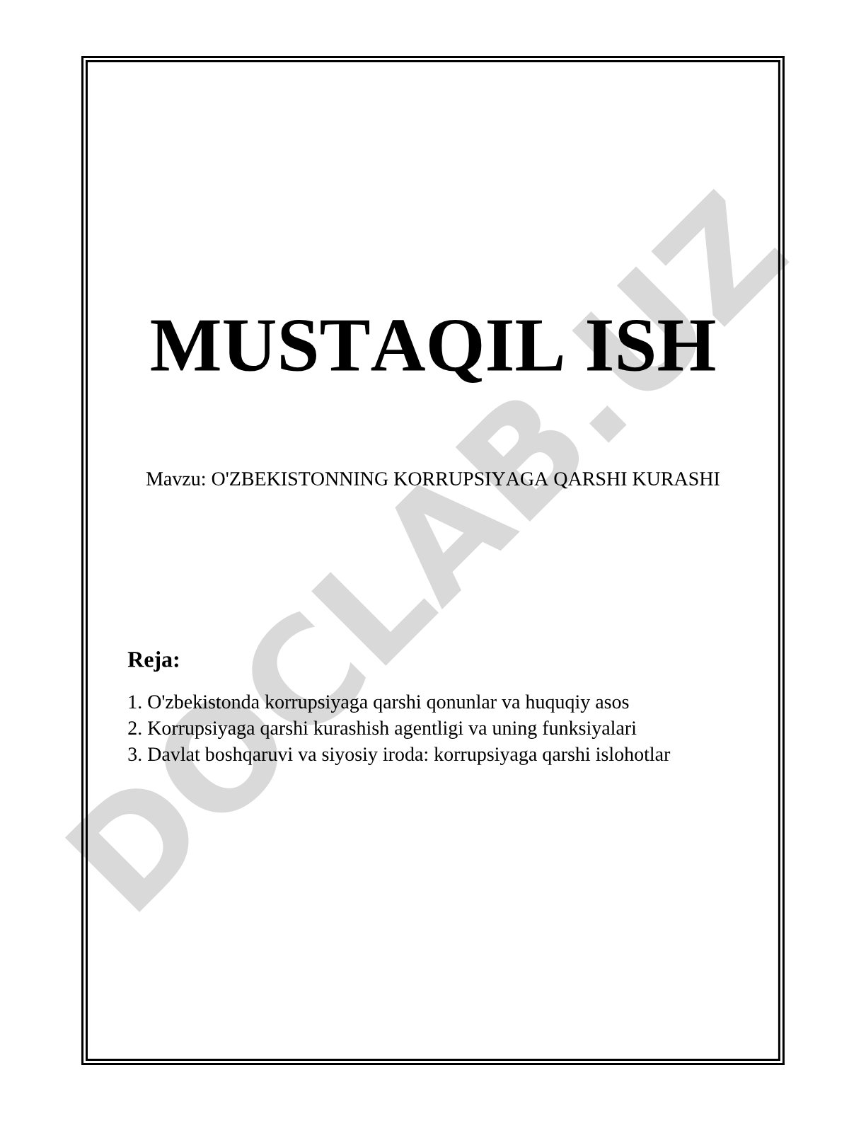 O'ZBEKISTONNING KORRUPSIYAGA QARSHI KURASHI