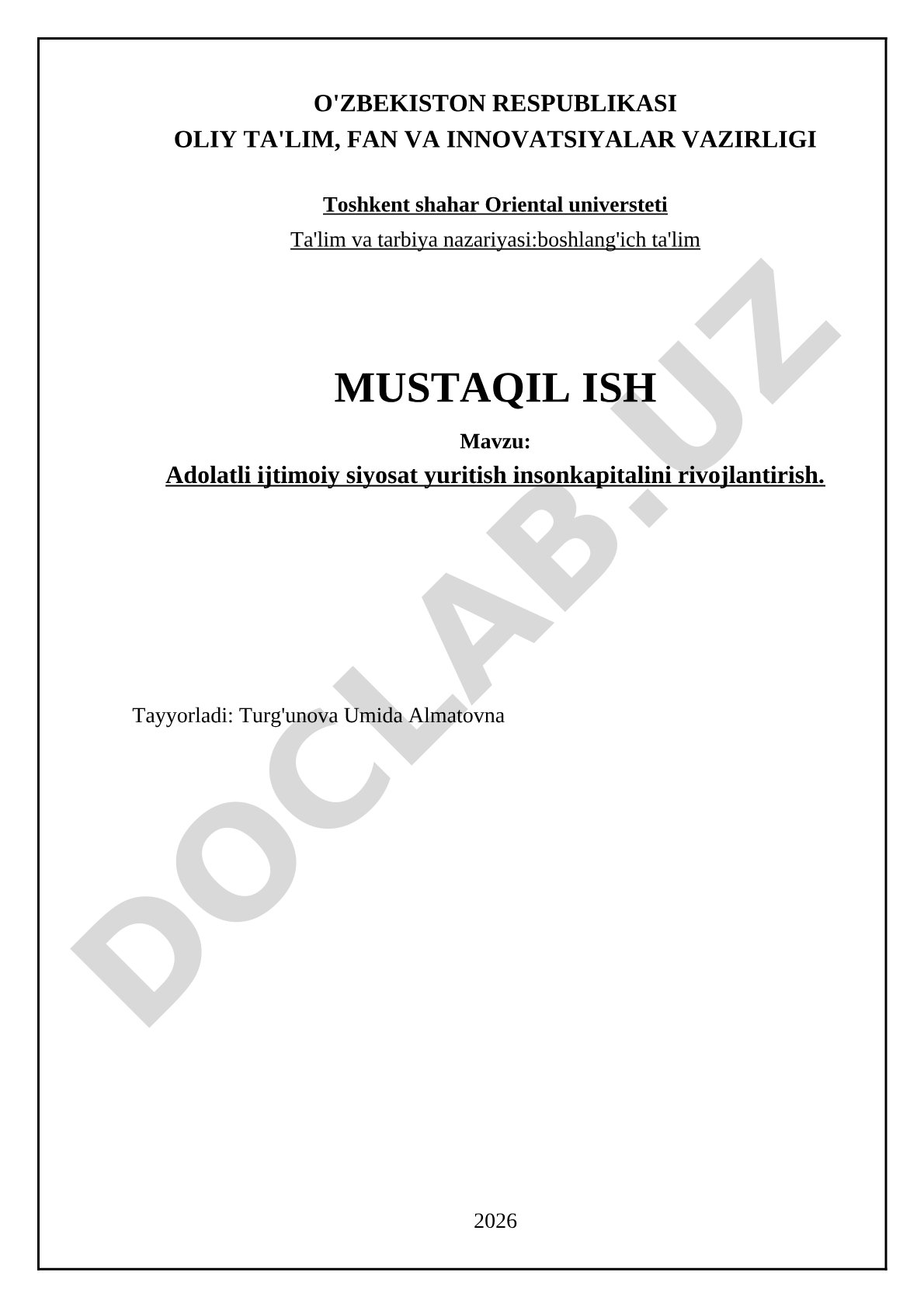 Adolatli ijtimoiy siyosat yuritish inson kapitalini rivojlantirish