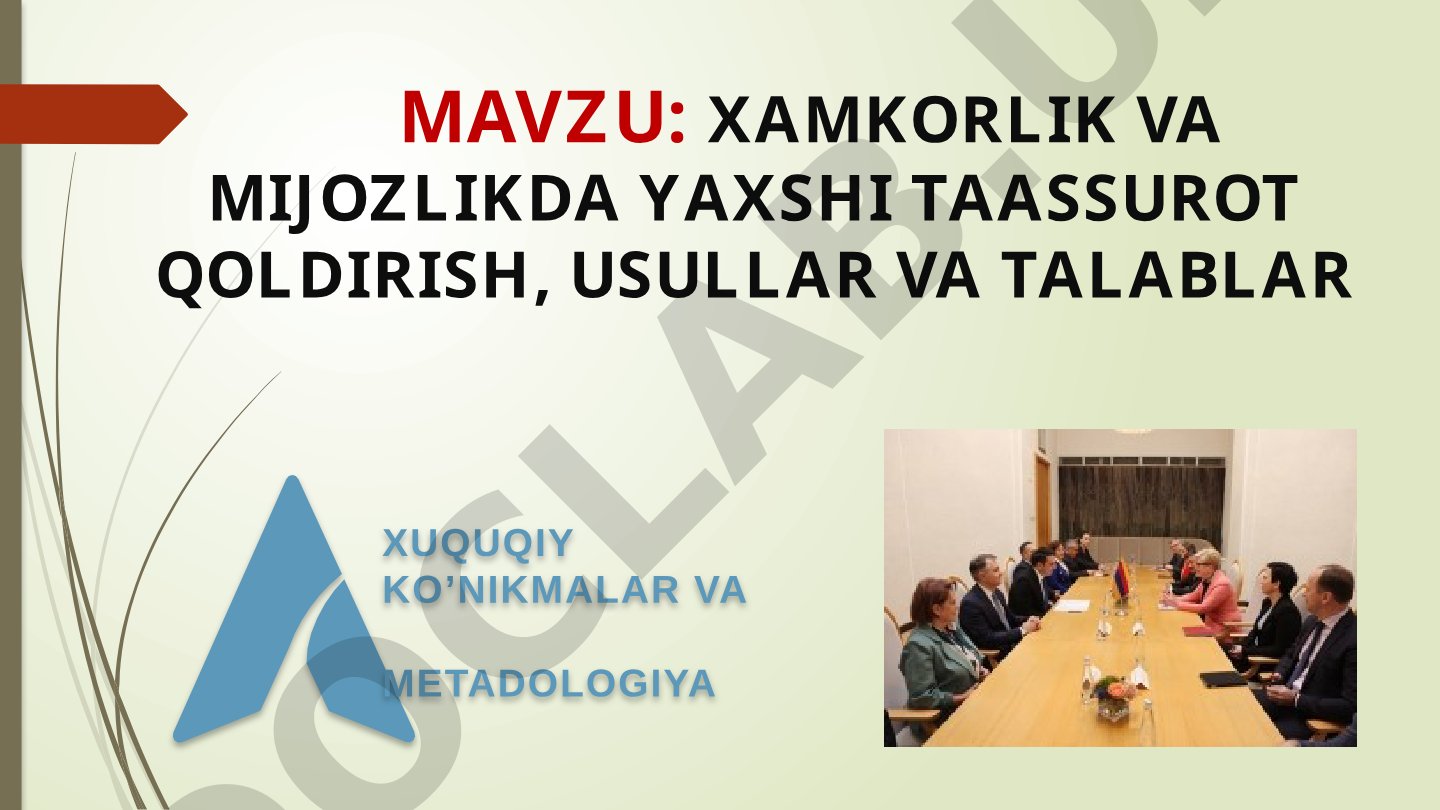 Hamkorlik va mijozlikda yaxshi taassurot qoldirish usullari va talablari