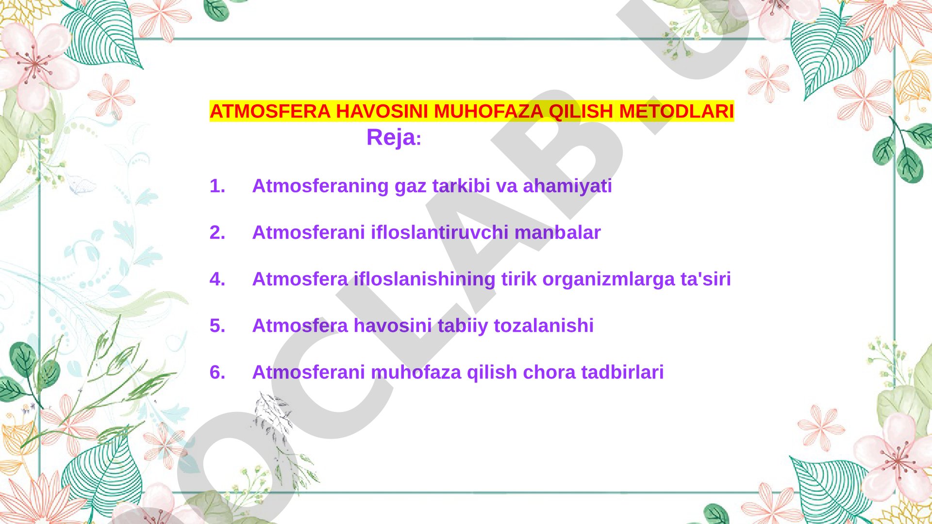 Atmosfera havosini muhofaza qilish metodlari