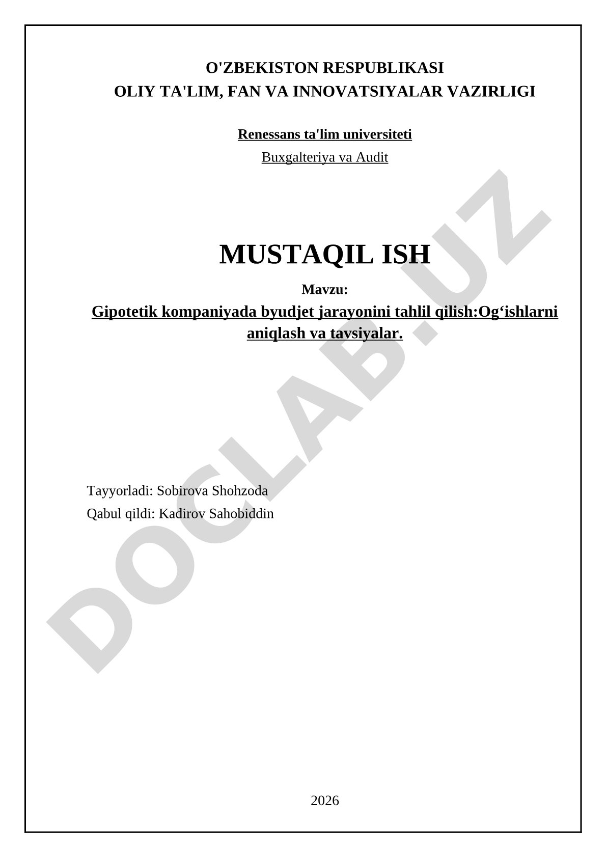 Gipotetik kompaniyada byudjet jarayonini tahlil qilish: Og'ishlarni aniqlash va tavsiyalar