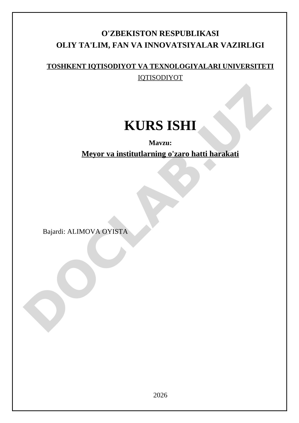 Meyor va institutlarning o'zaro hatti harakati