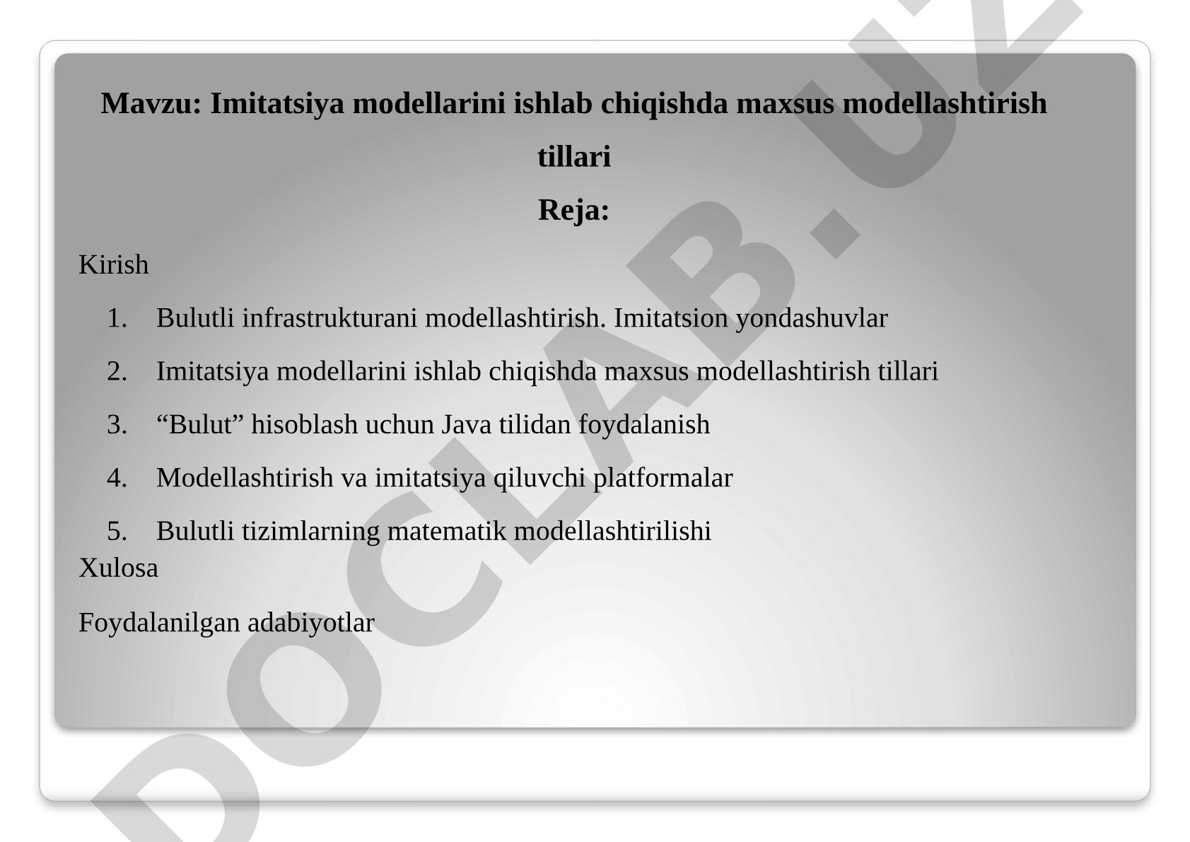 Imitatsiya modellarini ishlab chiqishda maxsus modellashtirish tillari