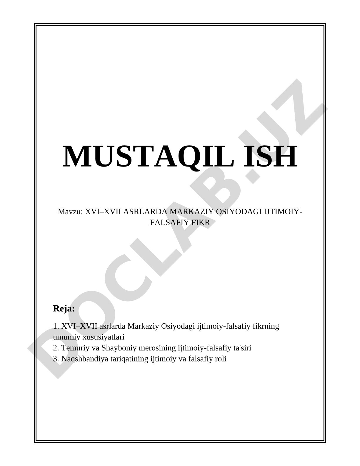 XVI–XVII ASRLARDA MARKAZIY OSIYODAGI IJTIMOIY-FALSAFIY FIKR