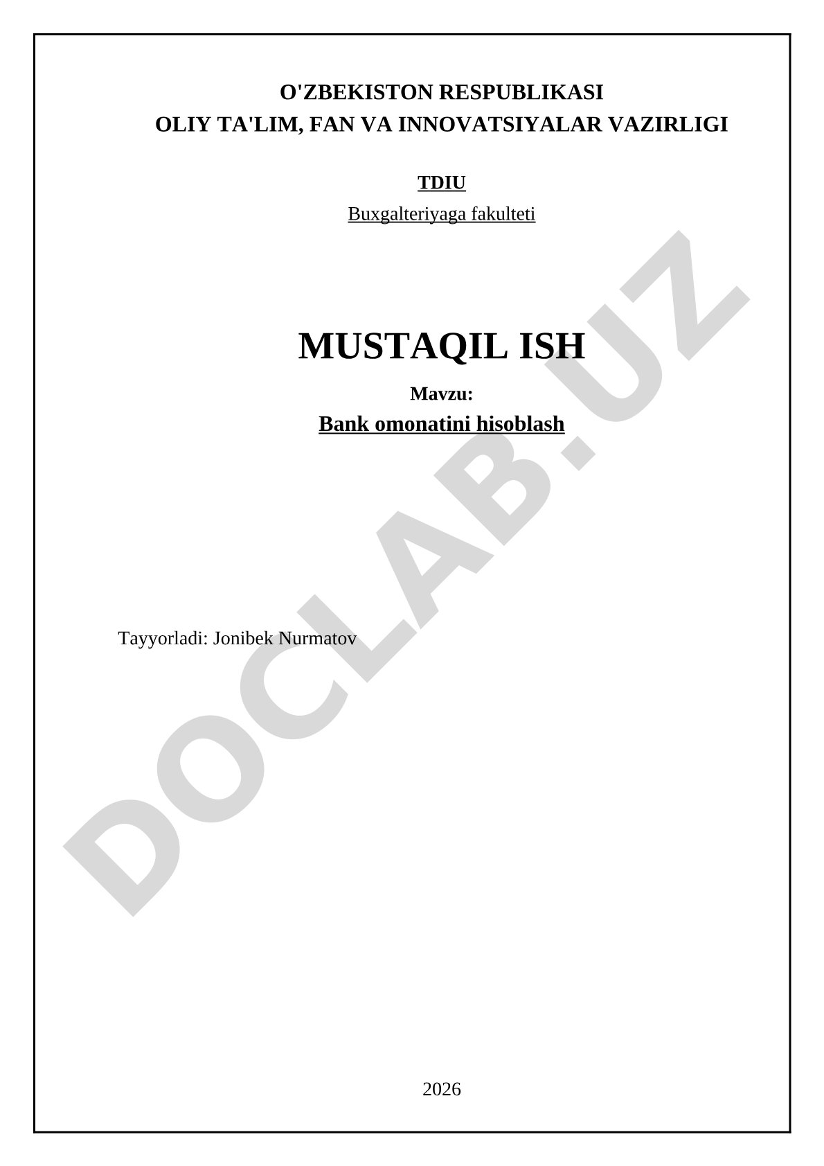 Bank omonatini hisoblash
