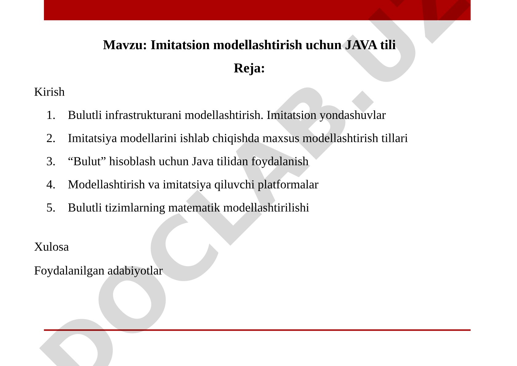 Imitatsion modellashtirish uchun JAVA tili