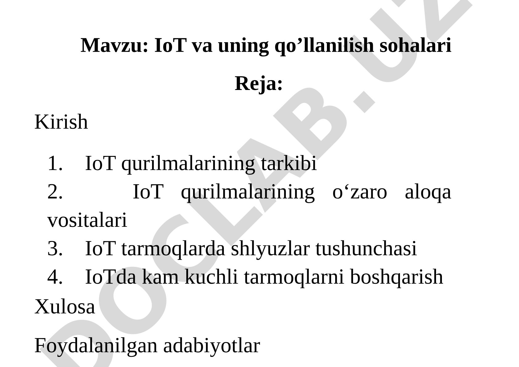 IoT va uning qo'llanilish sohalari