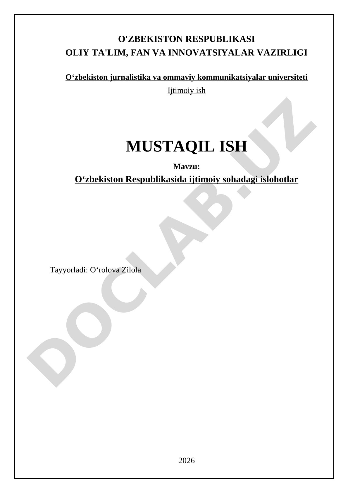 Oʻzbekiston Respublikasida ijtimoiy sohadagi islohotlar