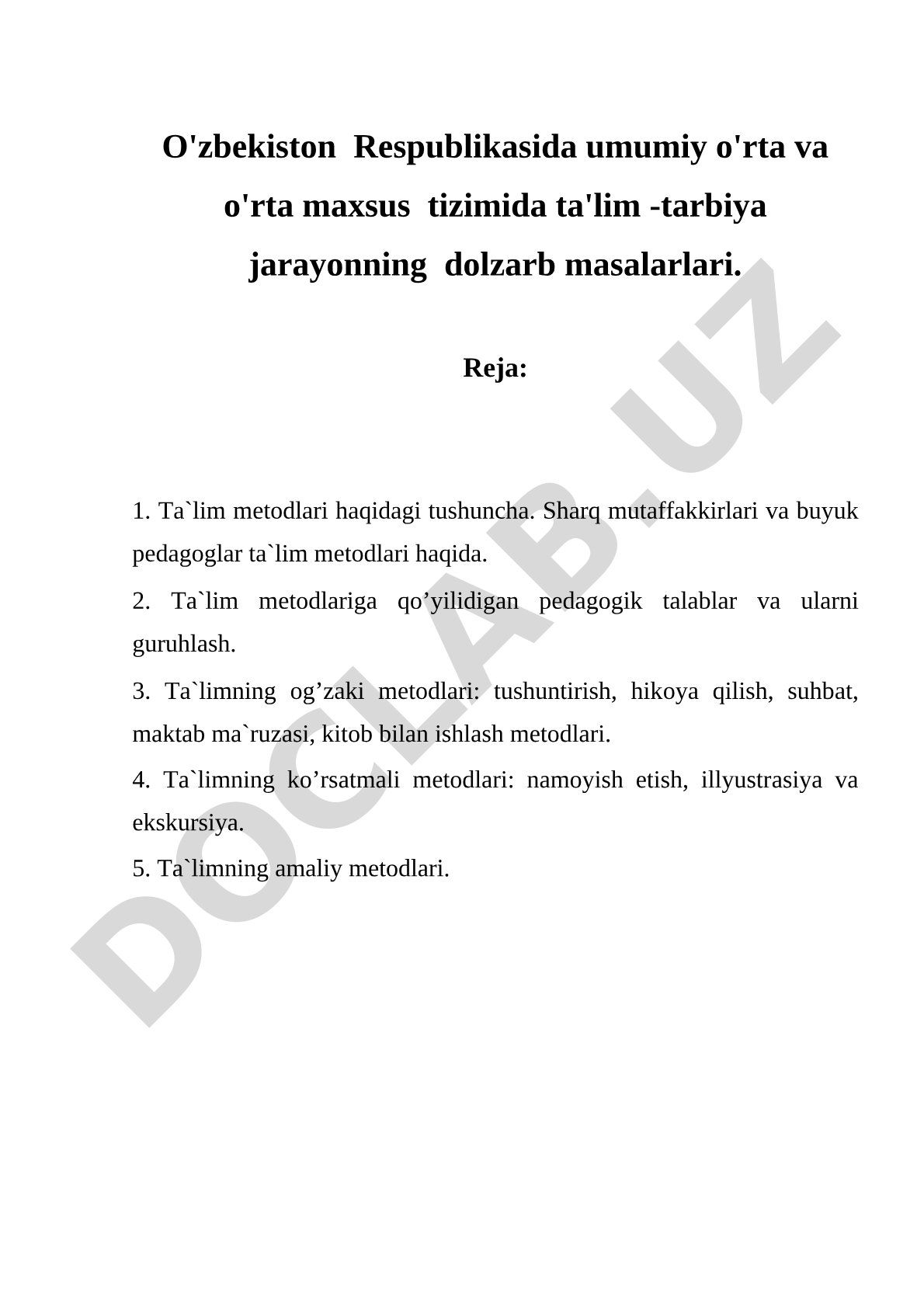 Umumiy o'rta va o'rta maxsus ta'lim -tarbiya jarayonning dolzarb masalarlari
