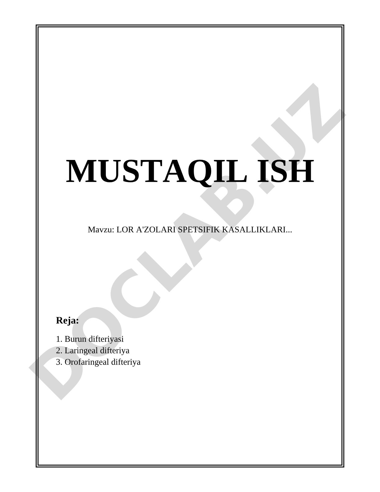 LOR A'ZOLARI SPETSIFIK KASALLIKLARI