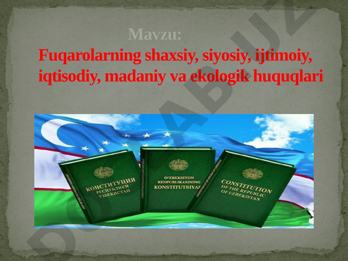 Fuqarolarning shaxsiy, siyosiy, ijtimoiy, iqtisodiy, madaniy va ekologik huquqlari
