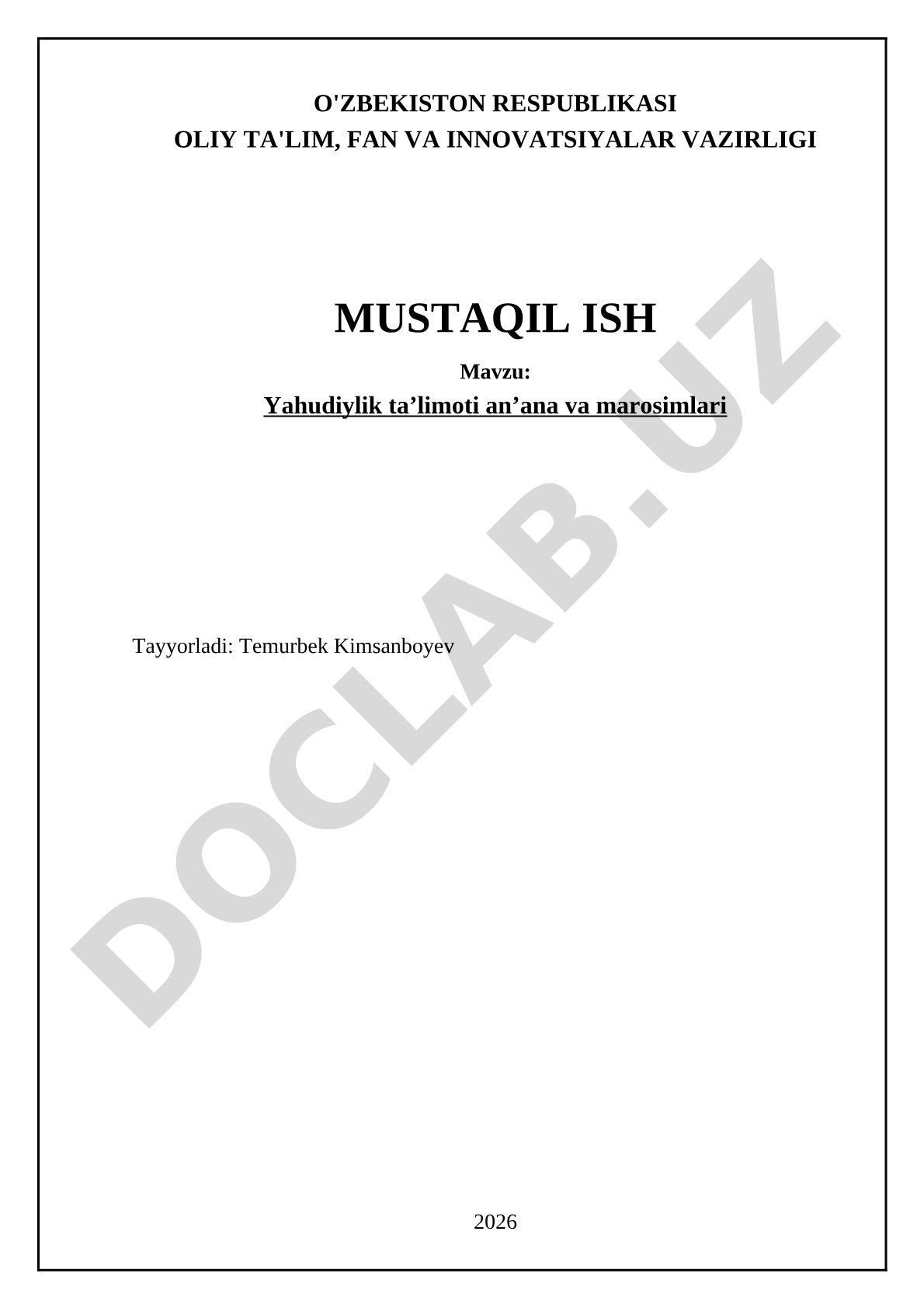 Yahudiylik ta’limoti an’ana va marosimlari