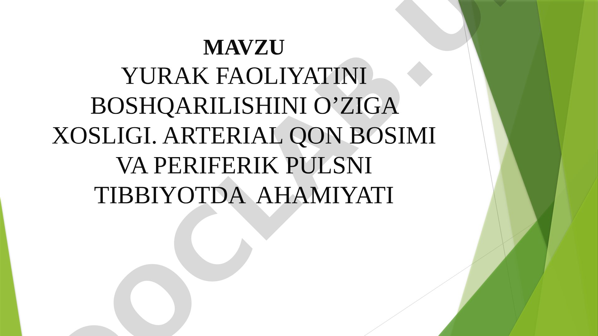 Yurak faoliyatini boshqarilishining o'ziga xosligi. Arterial qon bosimi va periferik pulsni tibbiyotda ahamiyati