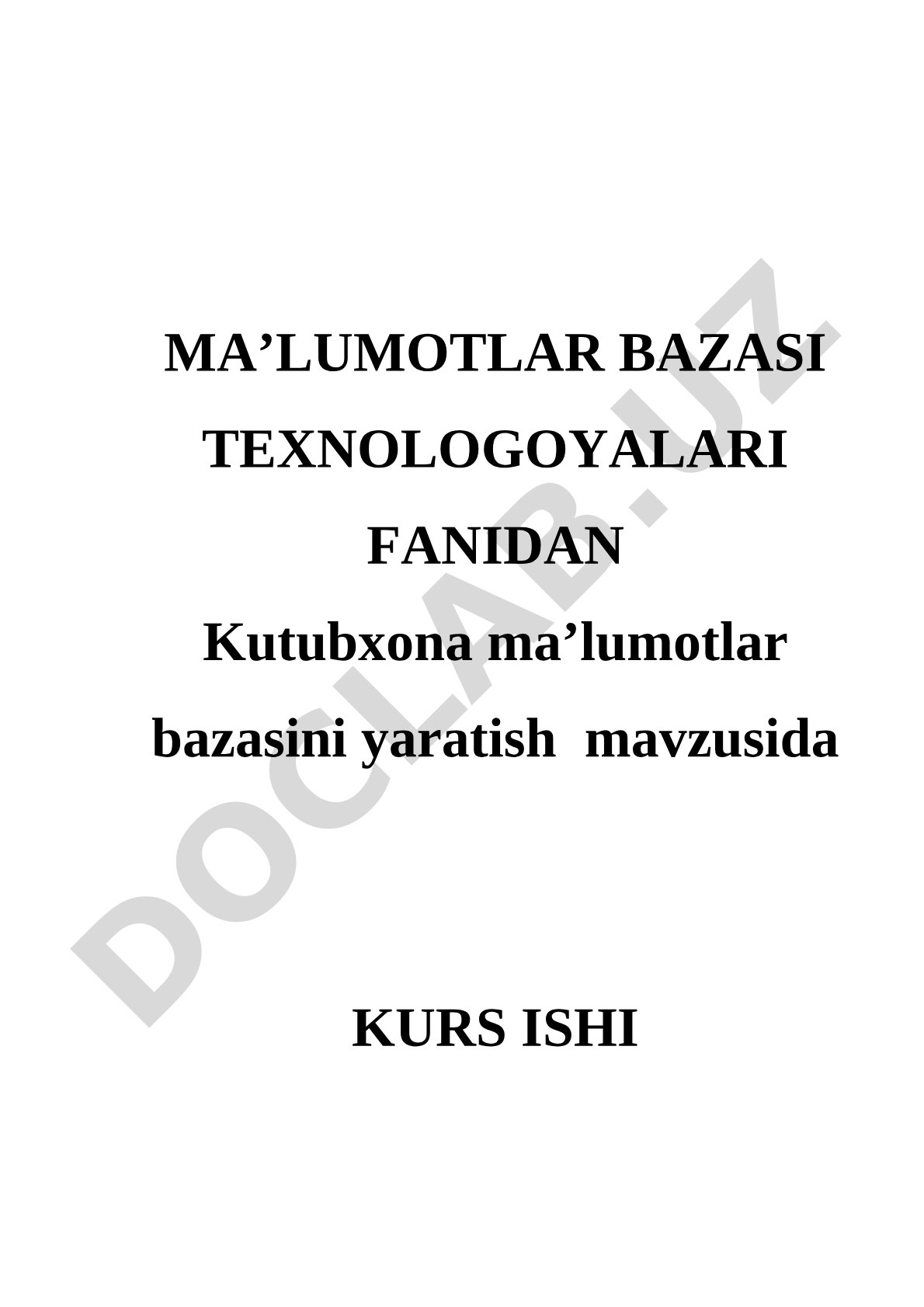 Kutubxona ma’lumotlar bazasini yaratish