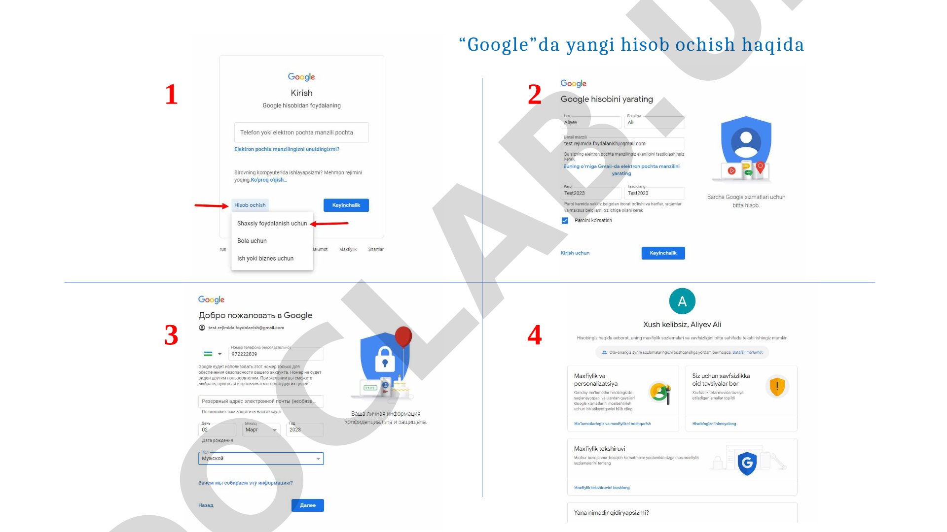 Google hisob ochish va Google Drive orqali elektron jadvallar yaratish