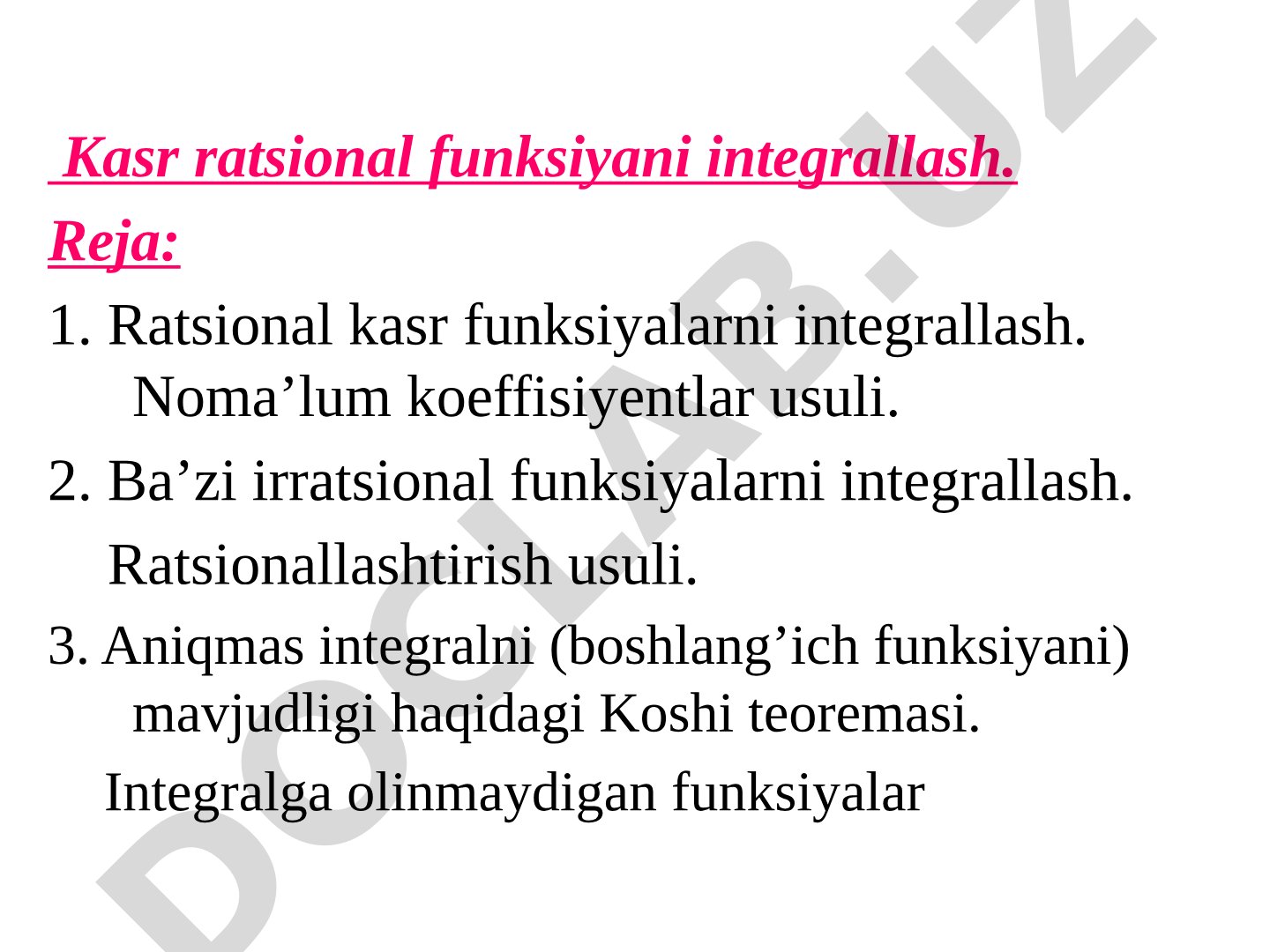 Kasr ratsional funksiyani integrallash