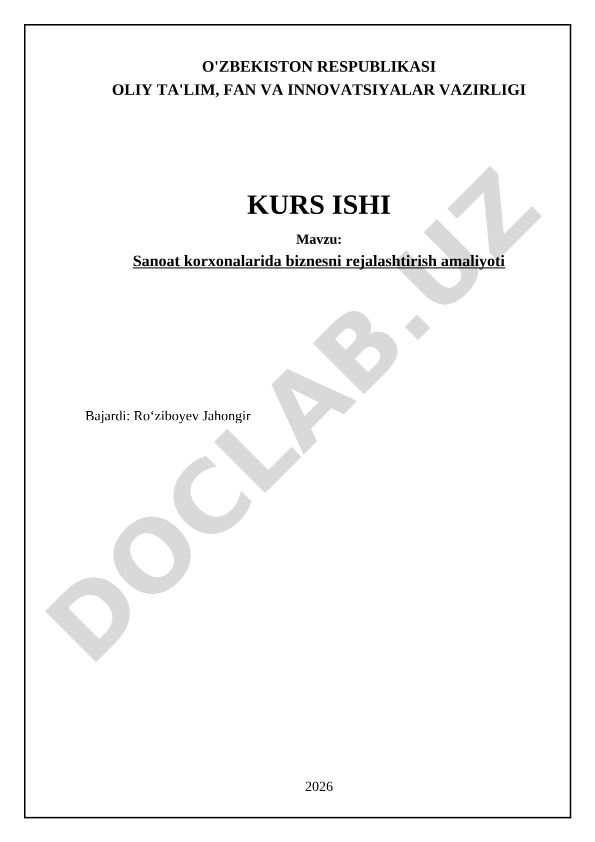 Sanoat korxonalarida biznesni rejalashtirish amaliyoti