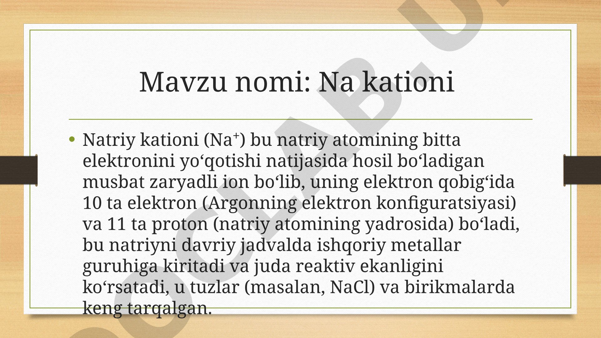 Natriy kationi va uning tabiatda tarqalishi