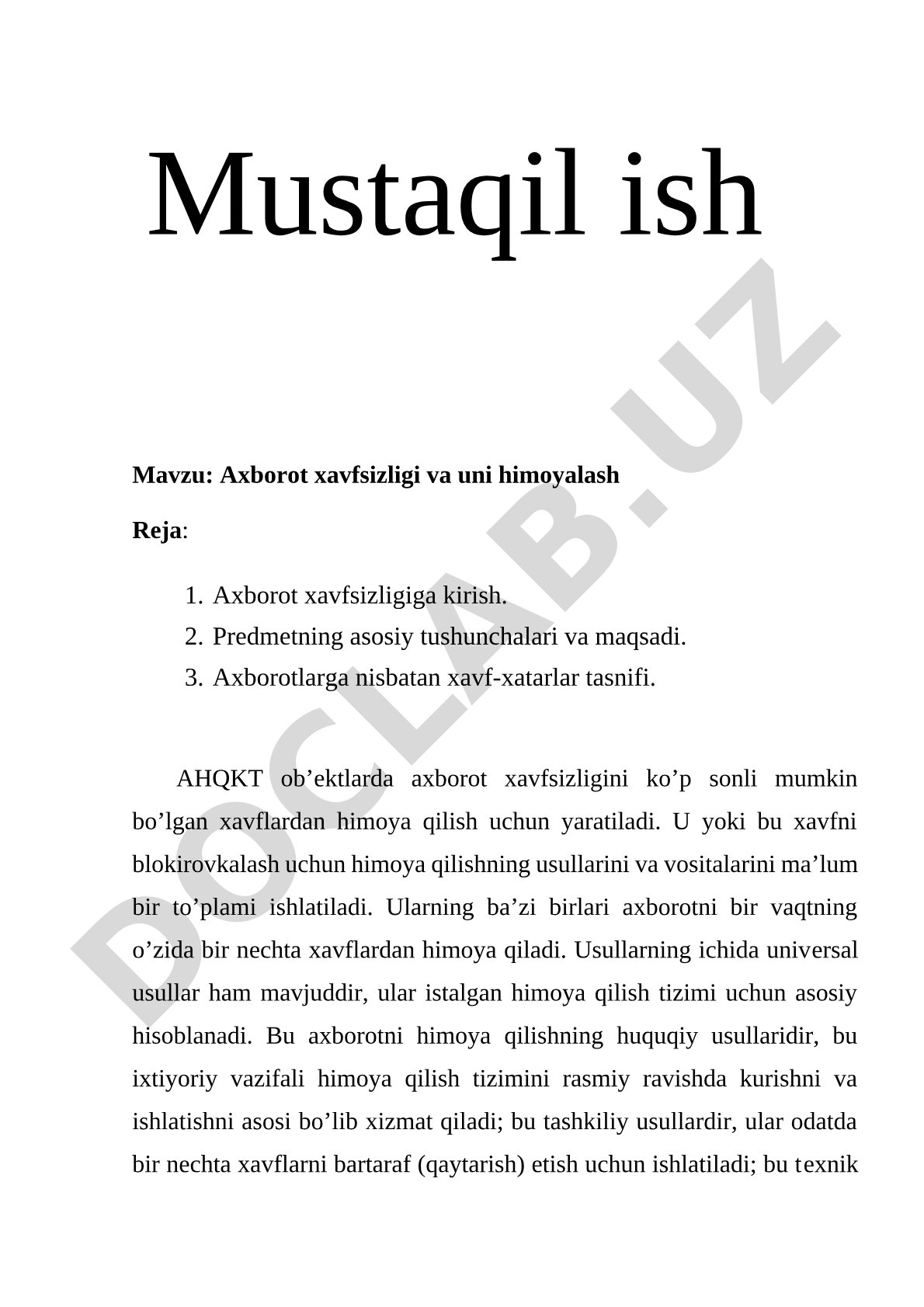 Axborot xavfsizligi va uni himoyalash