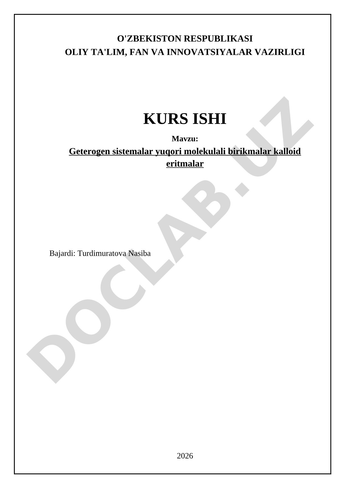 Geterogen sistemalar yuqori molekulali birikmalar kalloid eritmalar