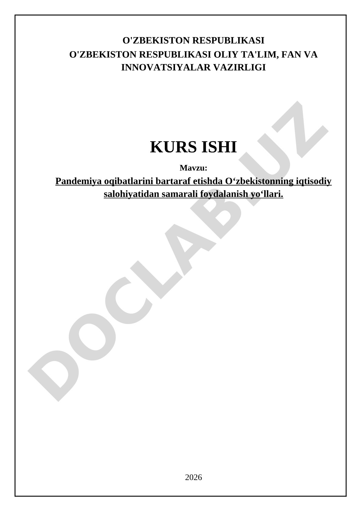 Pandemiya oqibatlarini bartaraf etishda O‘zbekistonning iqtisodiy salohiyatidan samarali foydalanish yo‘llari