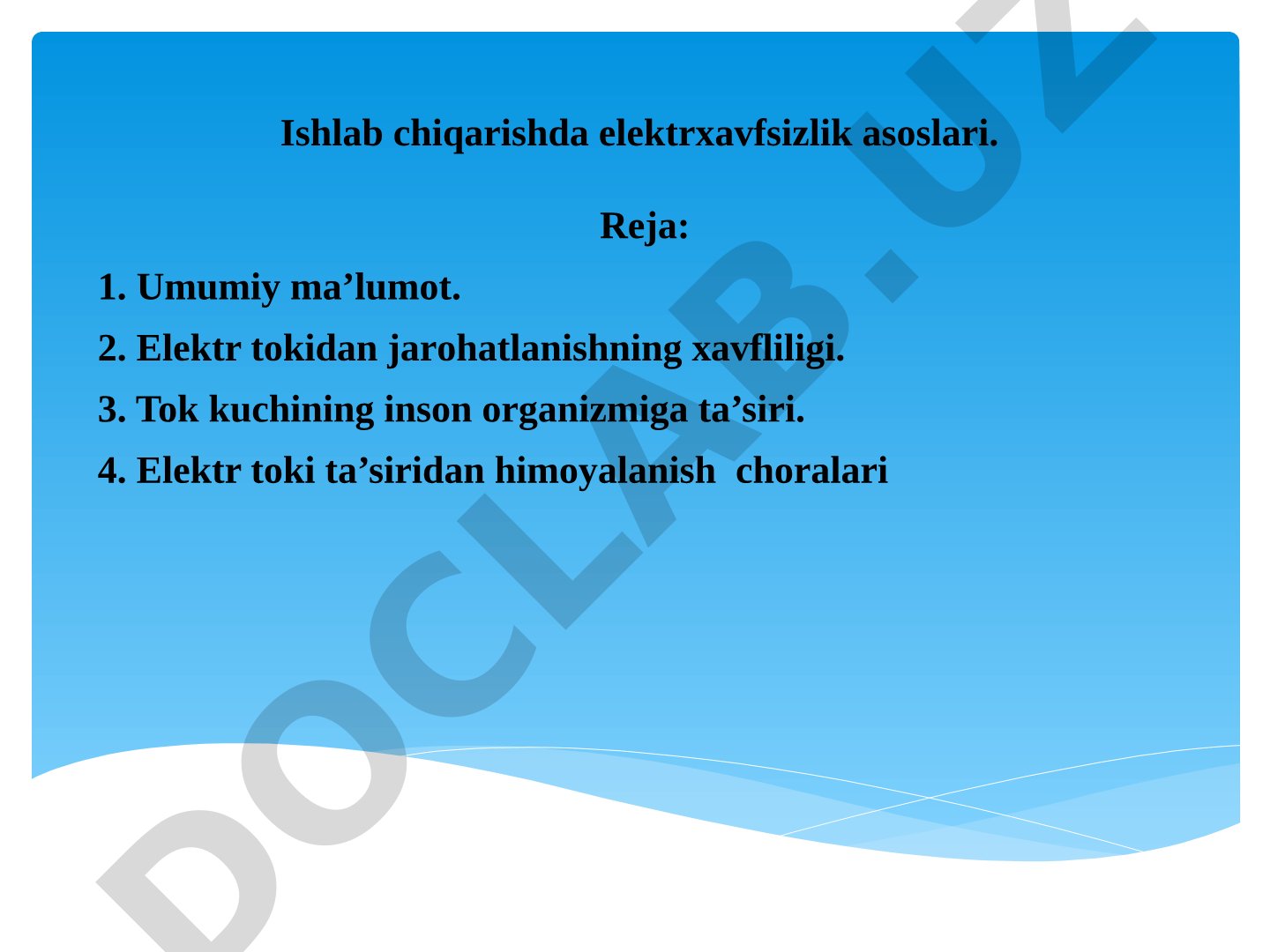 Ishlab chiqarishda elektrxavfsizlik asoslari