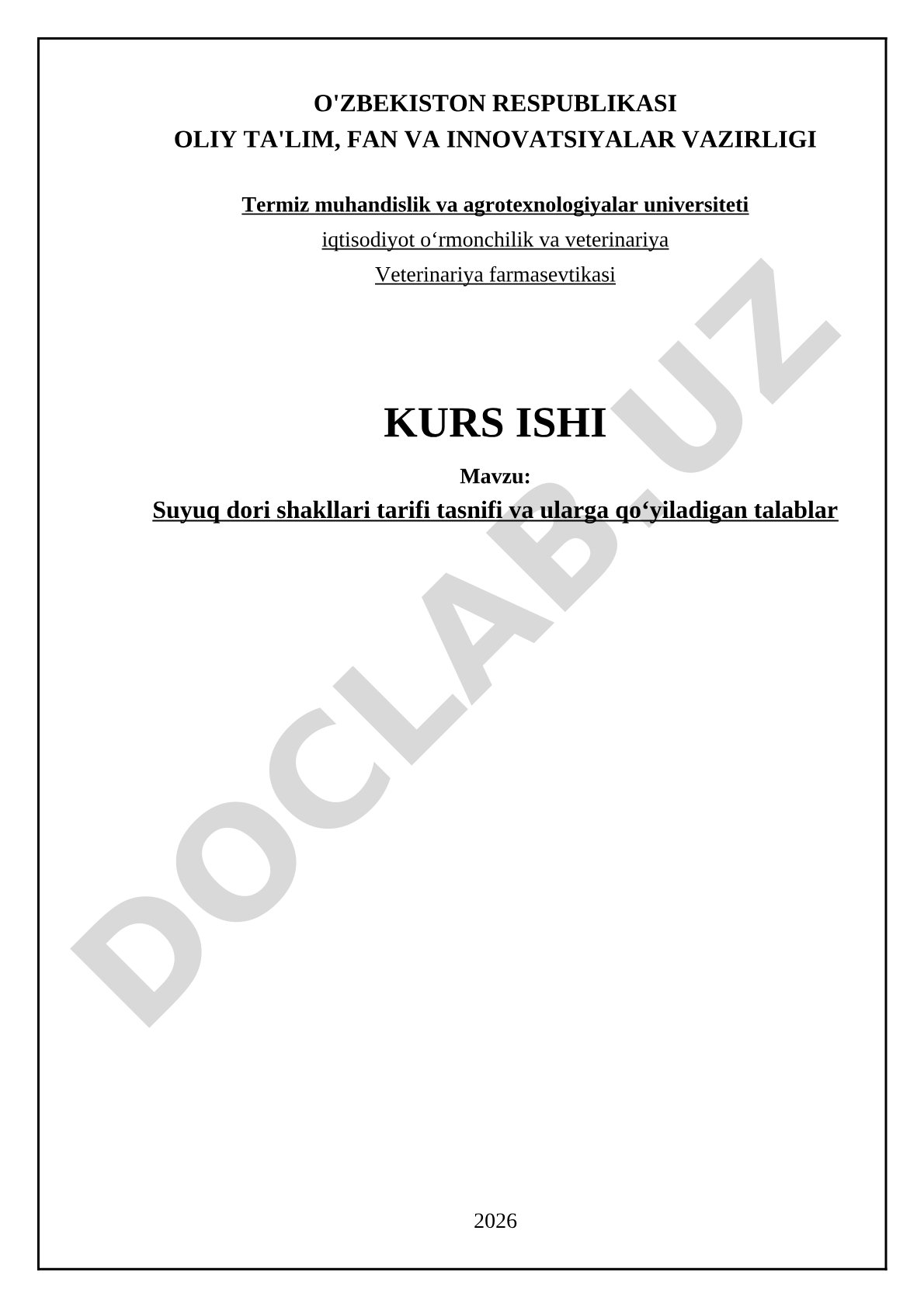 Suyuq dori shakllari tarifi tasnifi va ularga qo'yiladigan talablar
