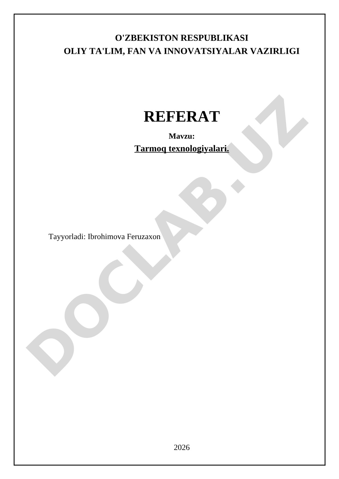 Tarmoq texnologiyalari