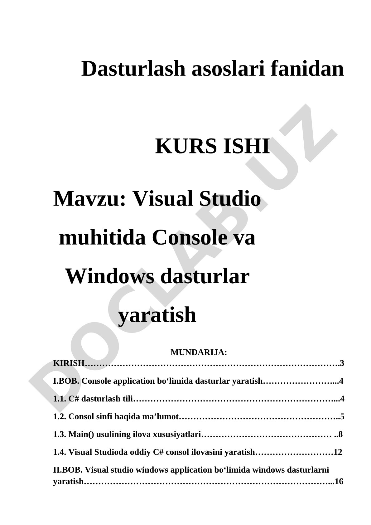 Visual Studio muhitida Console va Windows dasturlar yaratish