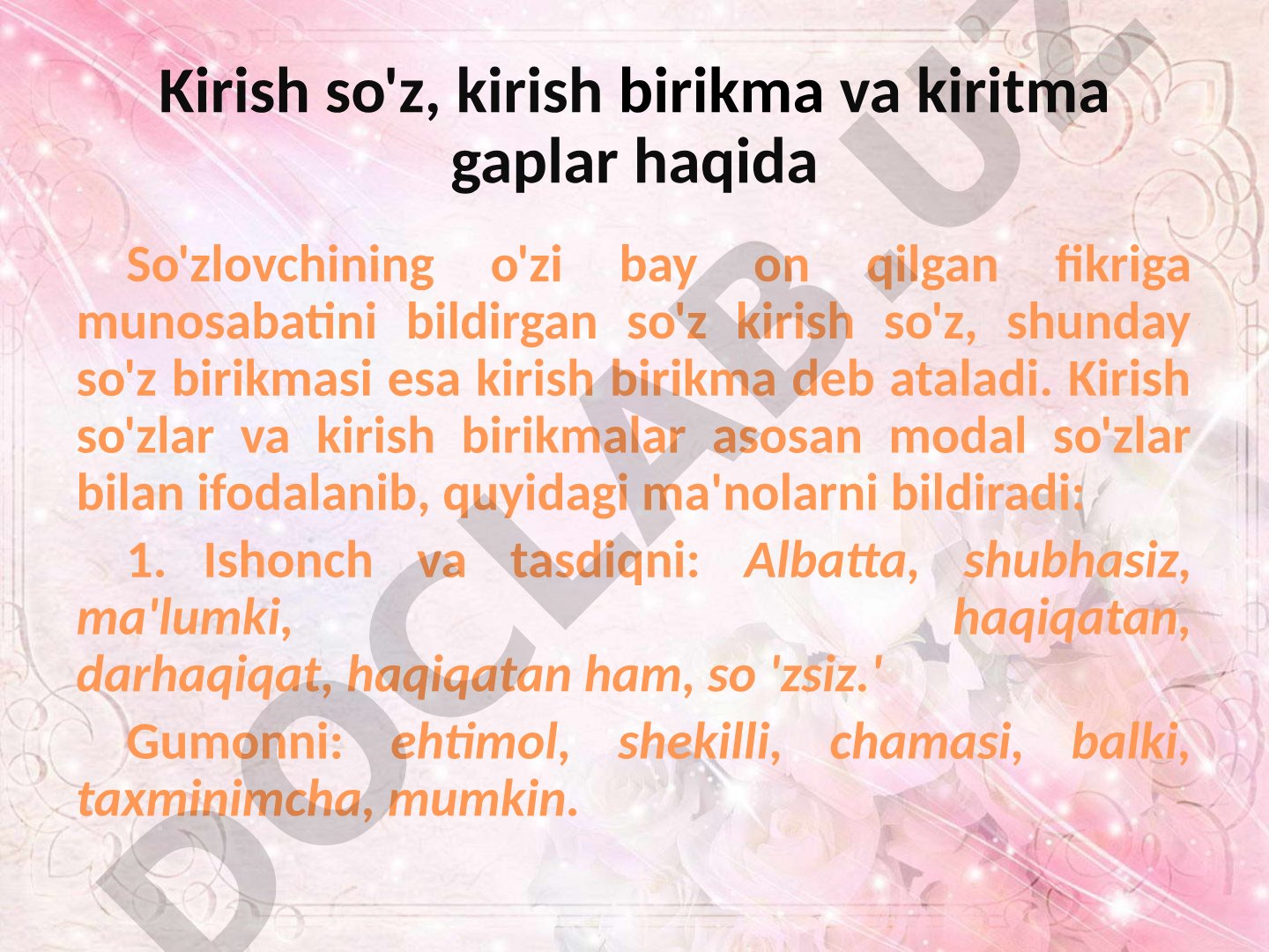 Kirish so'z, kirish birikma va kiritma gaplar
