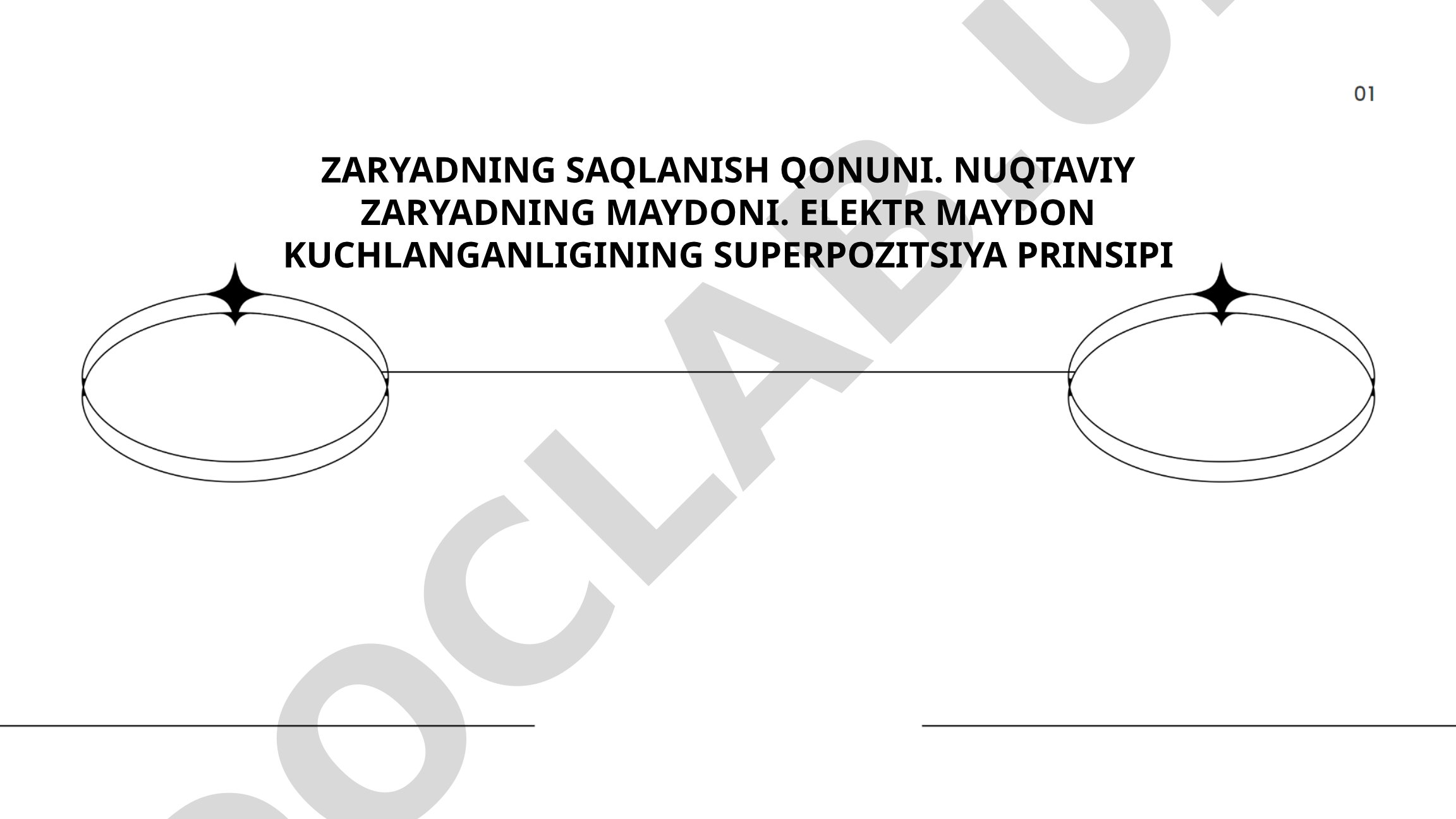 Zaryadning saqlanish qonuni. Nuqtaviy zaryadning maydoni. Elektr maydon kuchlanganligining superpozitsiya prinsipi