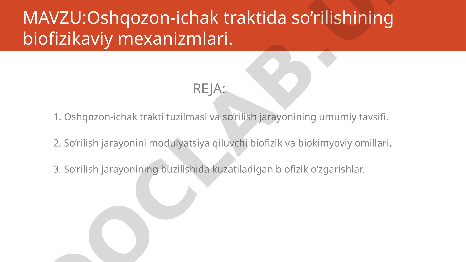 Oshqozon-ichak traktida so‘rilishining biofizikaviy mexanizmlari