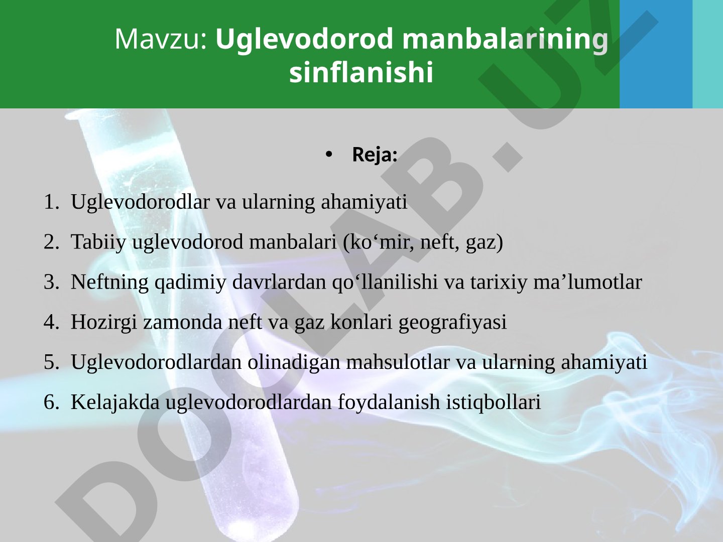 Uglevodorod manbalarining sinflanishi