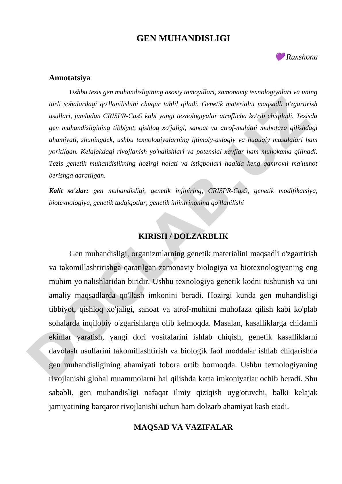Gen muhandisligining asosiy tamoyillari va qo'llanilishi