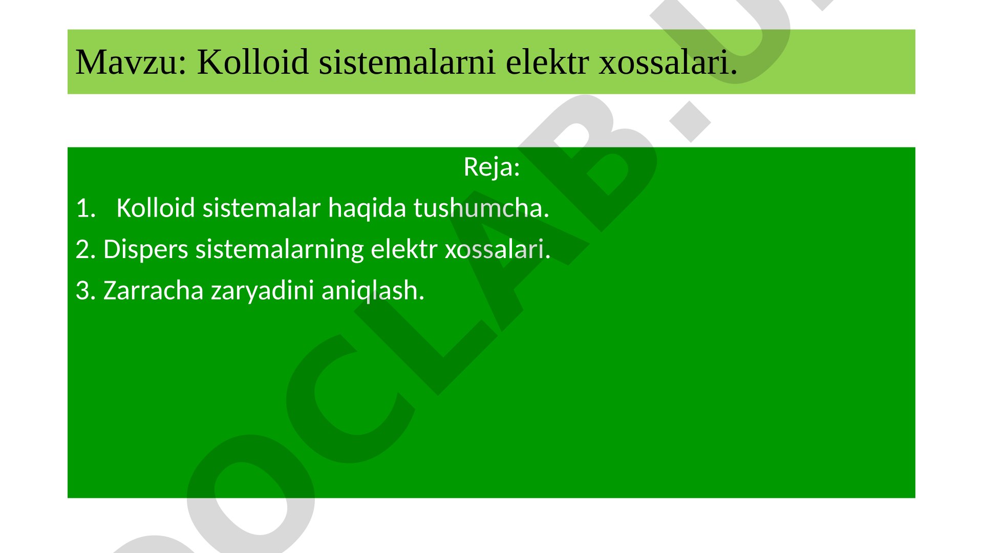 Kolloid sistemalarni elektr xossalari