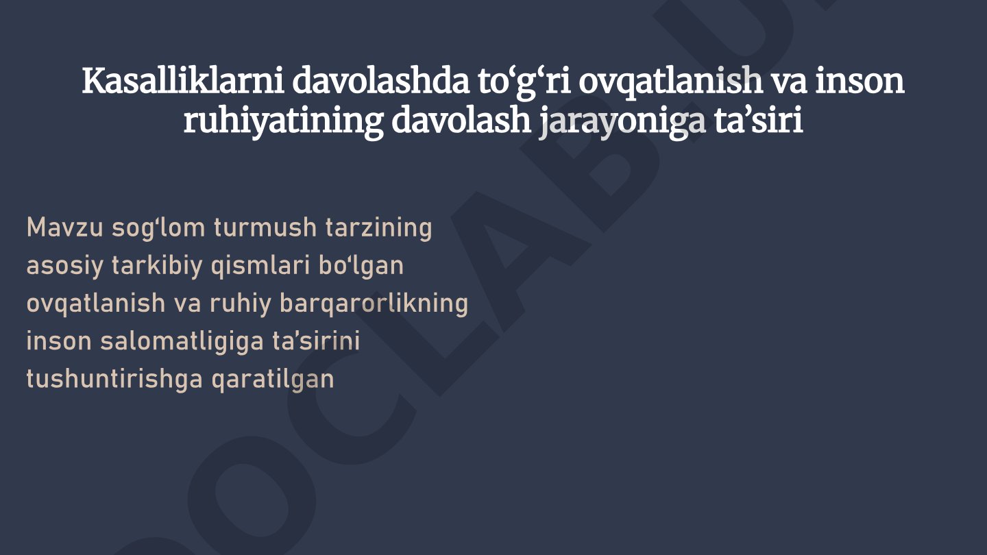 Kasalliklarni davolashda to‘g‘ri ovqatlanish va inson ruhiyatining davolash jarayoniga ta’siri