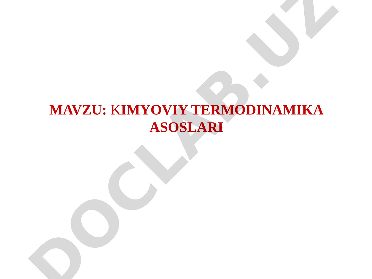 Kimyoviy termodinamika asoslari
