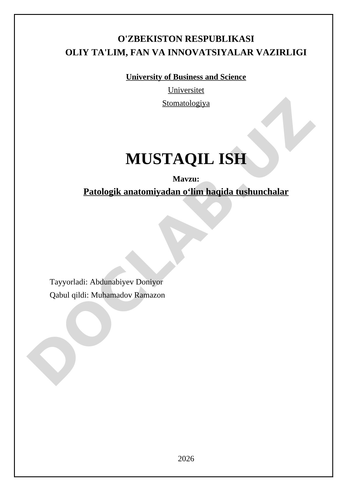 Patologik anatomiyadan o'lim haqida tushunchalar