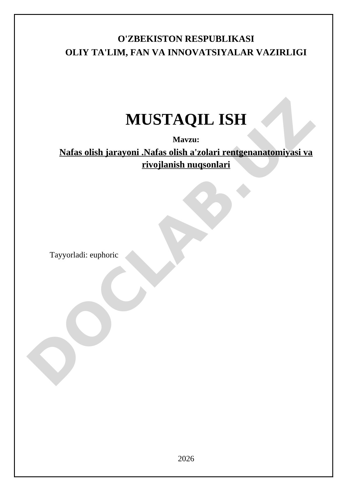 Nafas olish jarayoni. Nafas olish a'zolari rentgenanatomiyasi va rivojlanish nuqsonlari