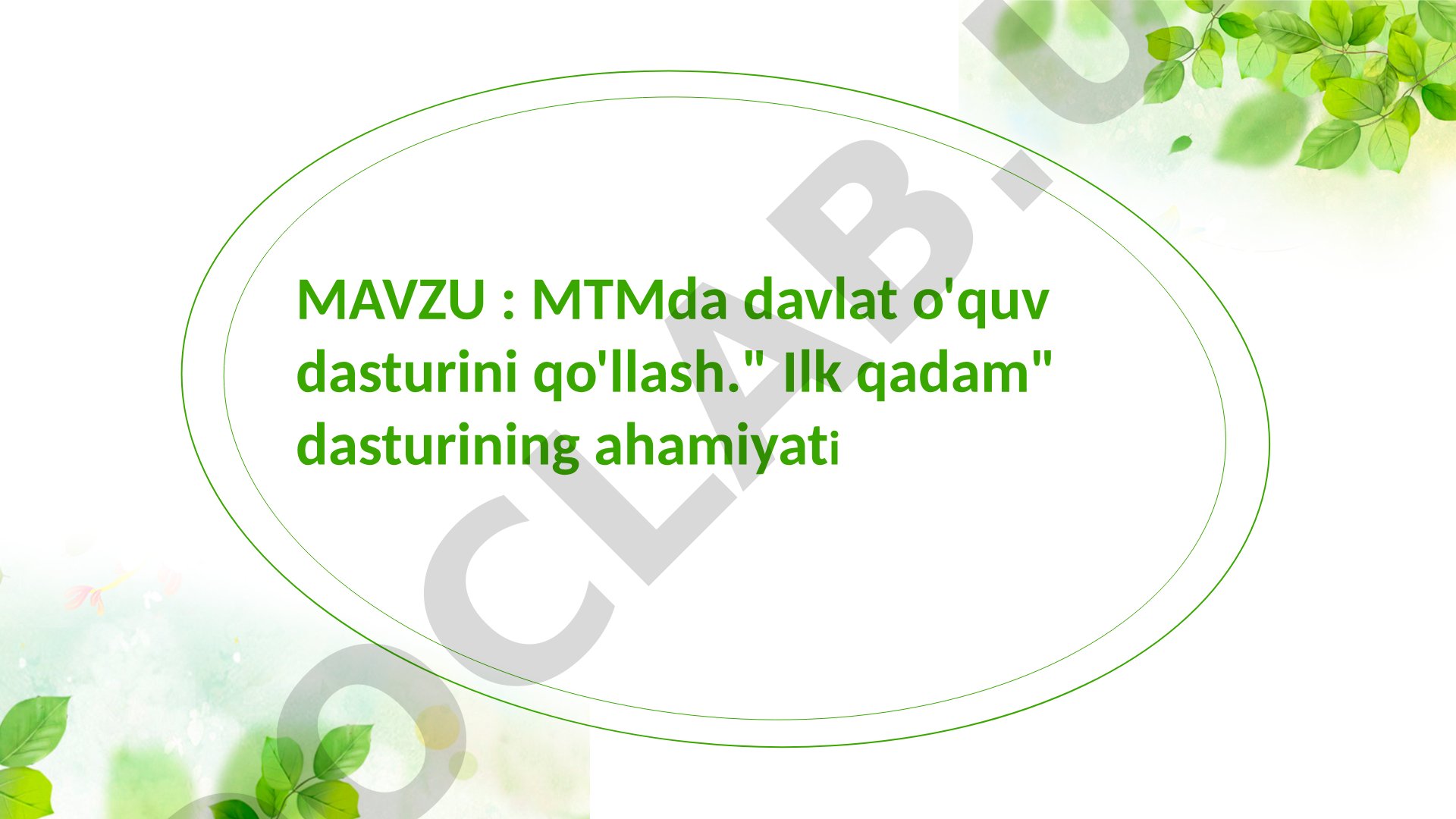MTMda davlat o'quv dasturini qo'llash. "Ilk qadam" dasturining ahamiyati