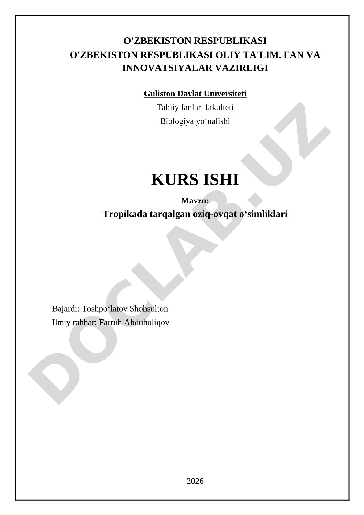 Tropikada tarqalgan oziq-ovqat o‘simliklari