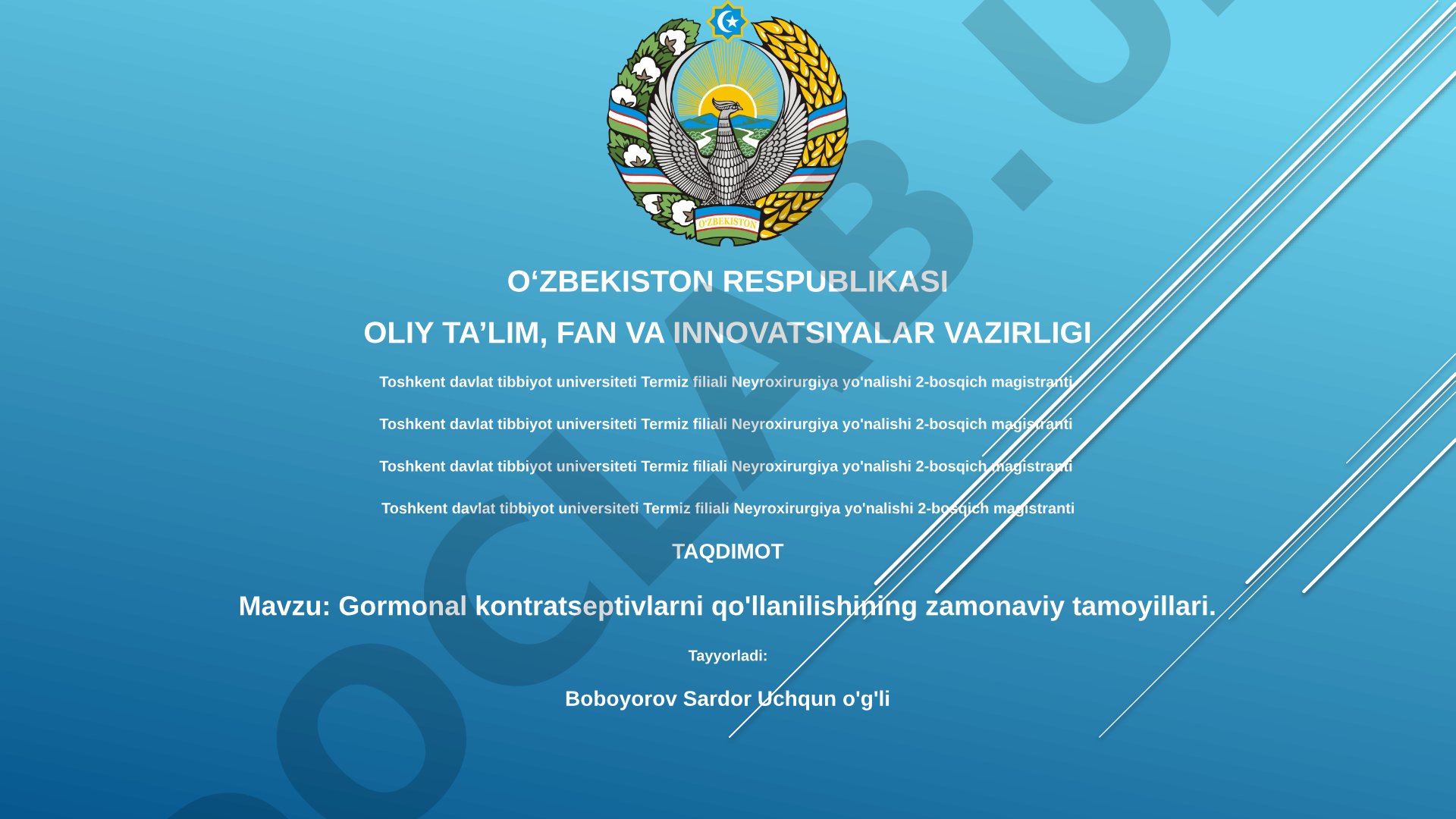 Gormonal kontratseptivlarni qo'llanilishining zamonaviy tamoyillari