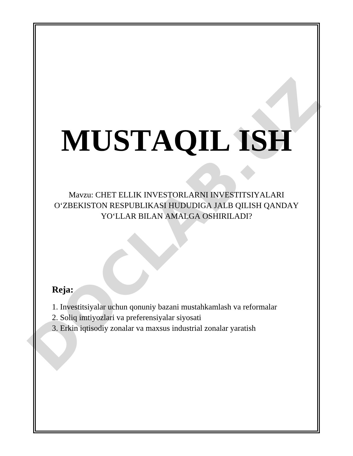 Chet ellik investorlarning investitsiyalarini O‘zbekiston Respublikasi hududiga jalb qilish yo‘llari