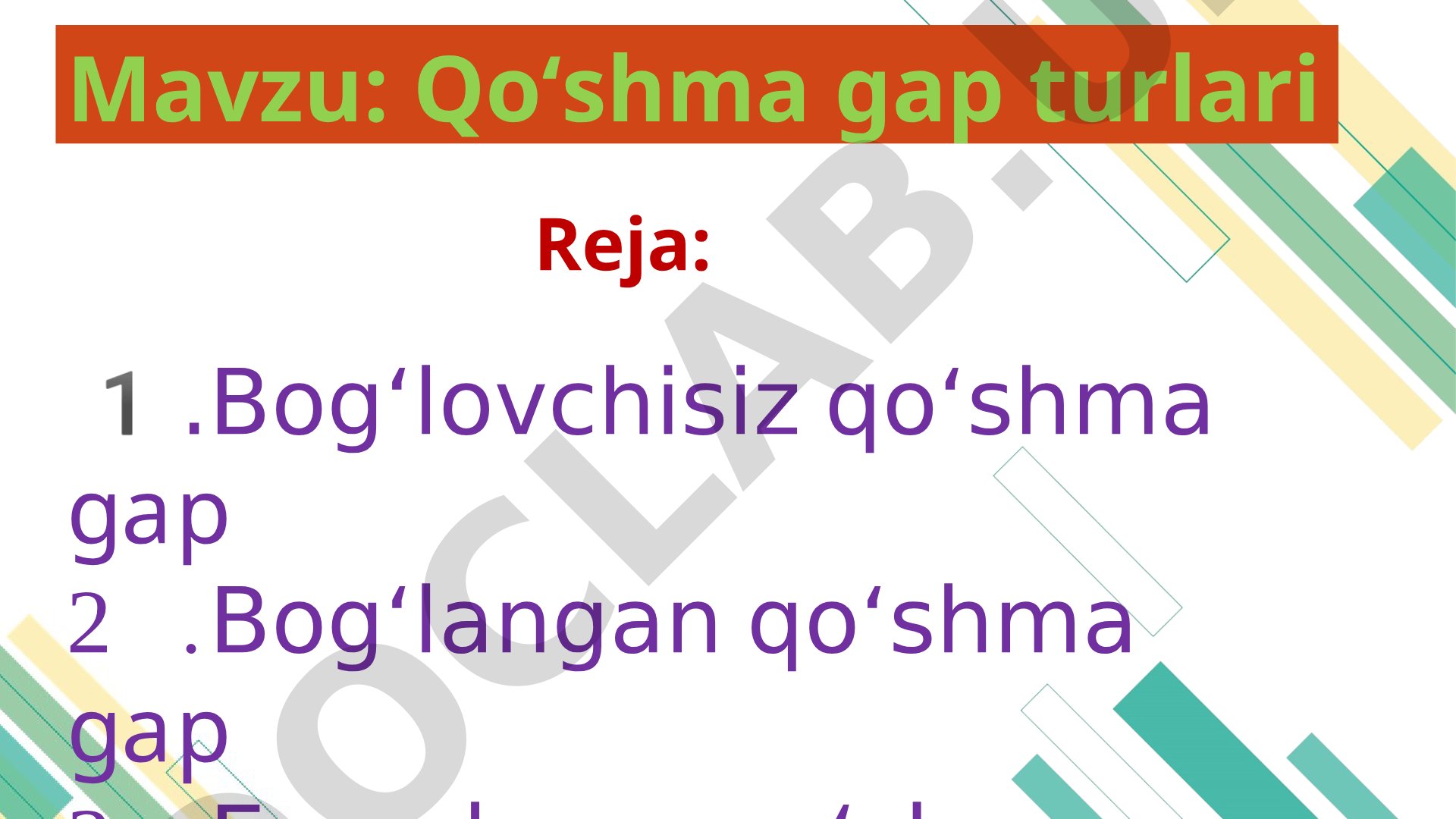 Qoʻshma gap turlari haqida taqdimot: bogʻlovchisiz, bogʻlangan va ergashgan qoʻshma