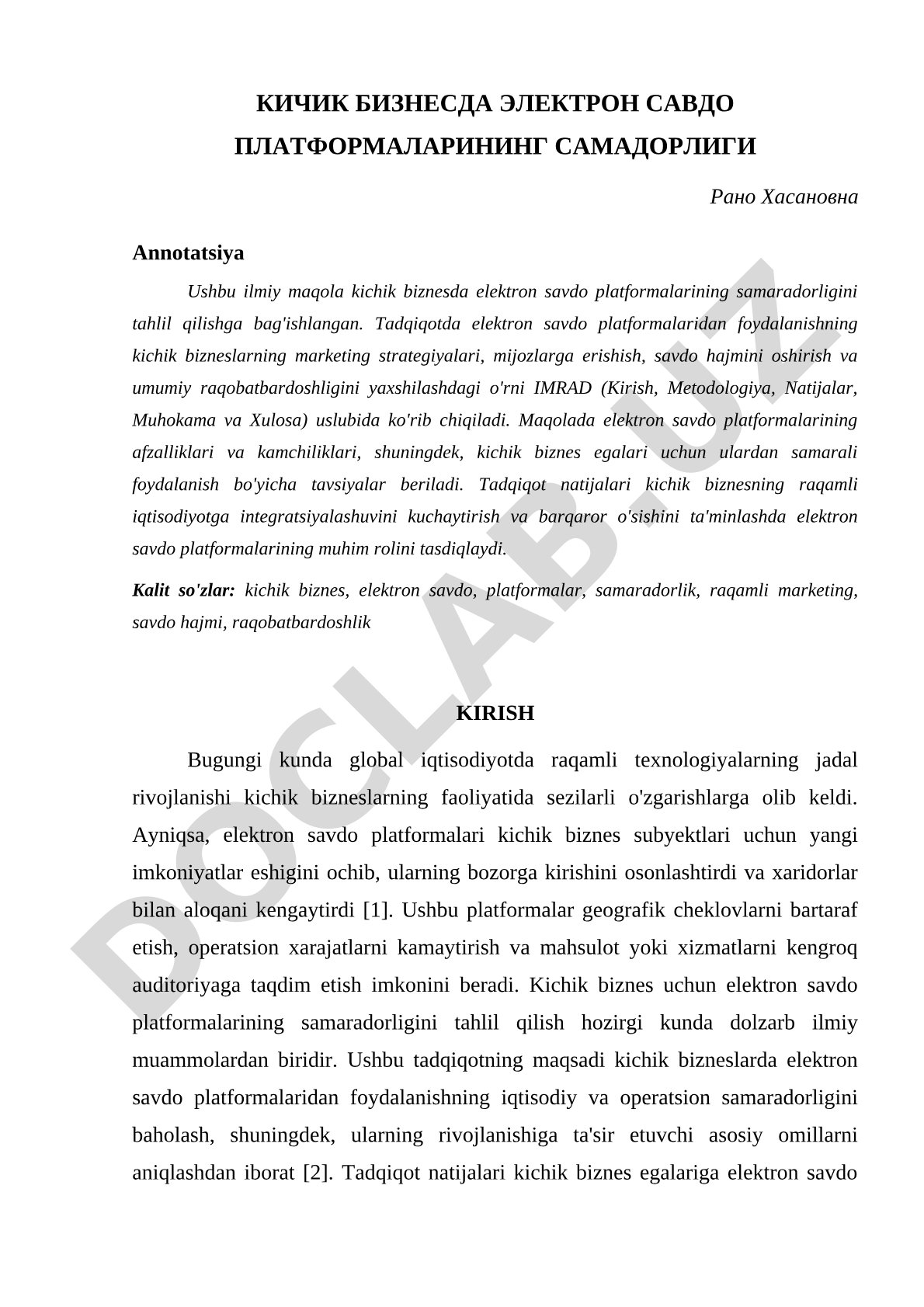 Kichik biznesda elektron savdo platformalarining samaradorligi