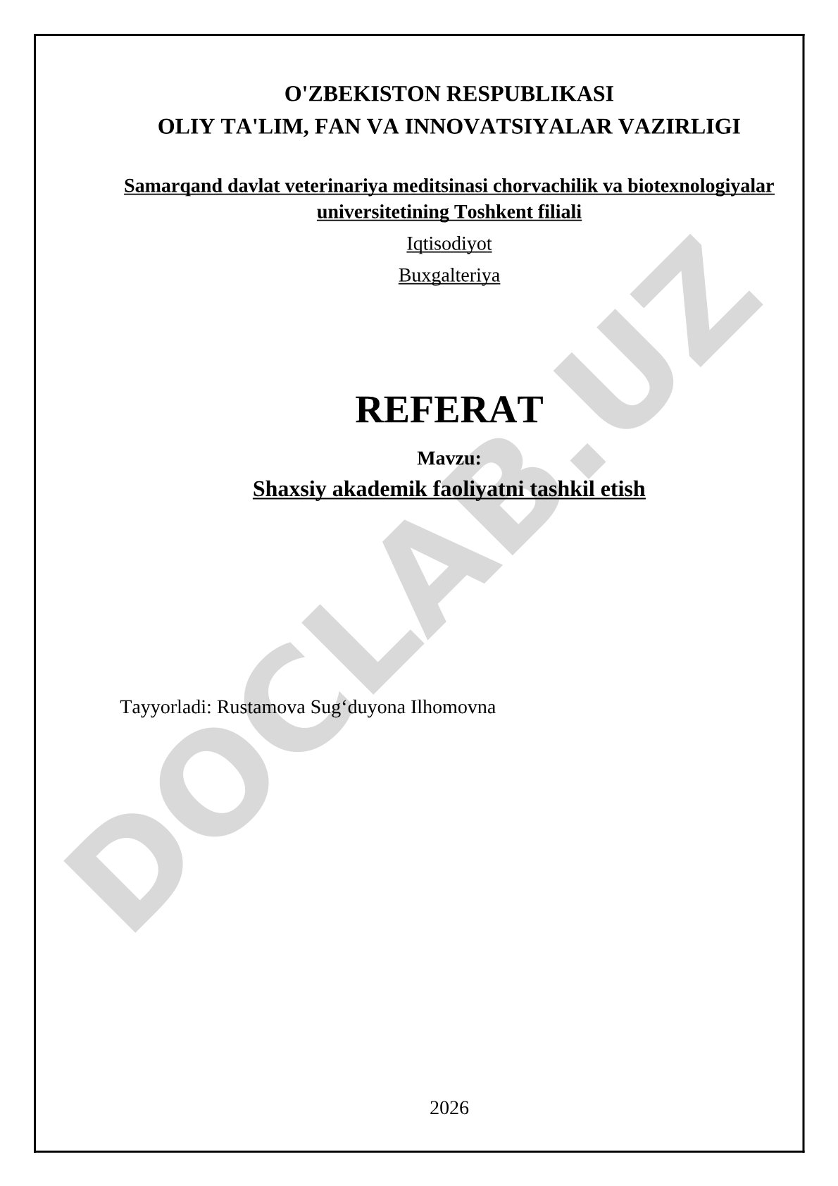 Shaxsiy akademik faoliyatni tashkil etish