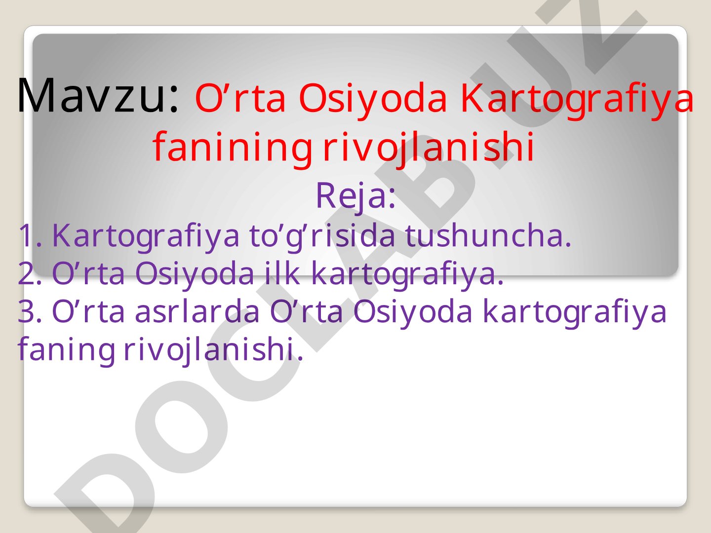 O'rta Osiyoda Kartografiya fanining rivojlanishi