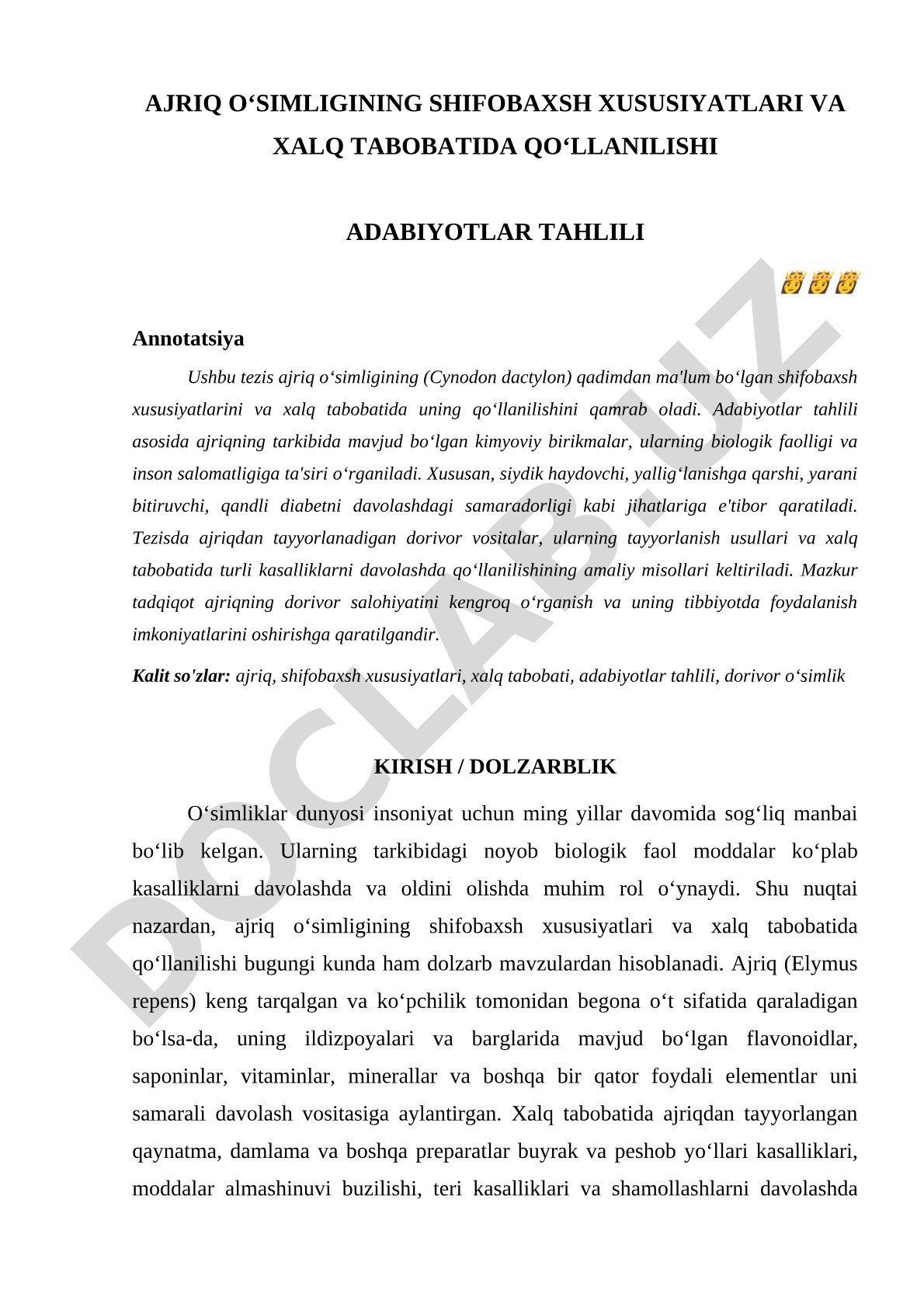 Ajriq o‘simligining shifobaxsh xususiyatlari va xalq tabobatida qo‘llanilishi