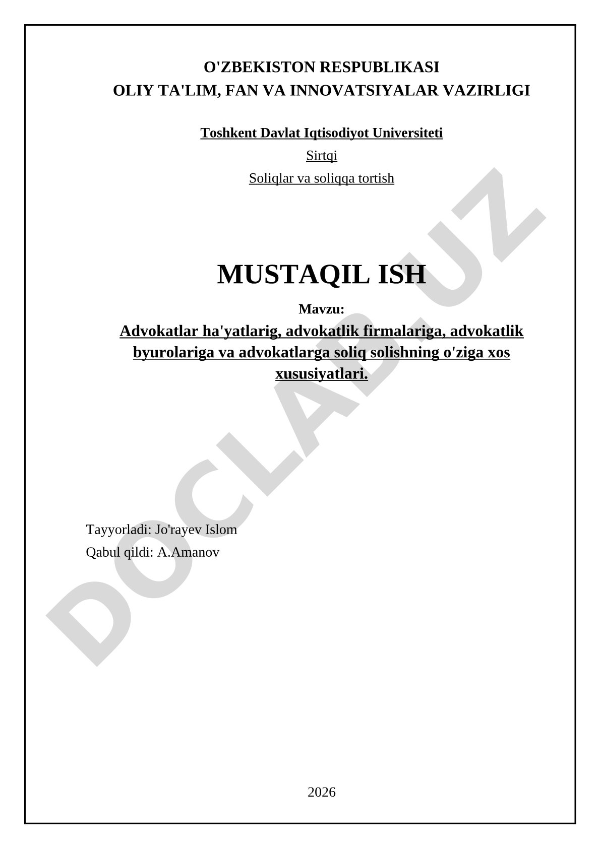 Advokatlar hay'atlariga, advokatlik firmalariga, advokatlik byurolariga va advokatlarga soliq solishning o'ziga xos xususiyatlari